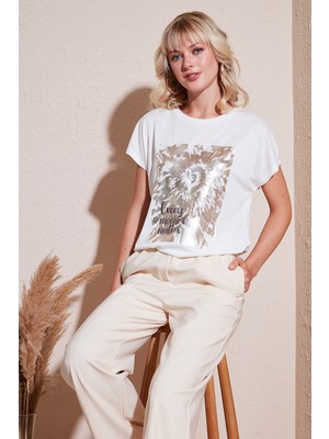 Lela Baskılı Bisiklet Yaka Regular Fit T Shirt Kadın T Shirt 6671001