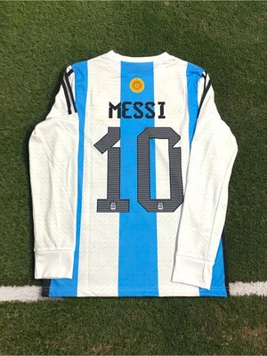 Gökmenspor Arjantin Messi Dünya Kupası Mavi Çubuklu Uzun Kollu Yetişkin Futbol Forması 3 Yıldızlı >AFA2104