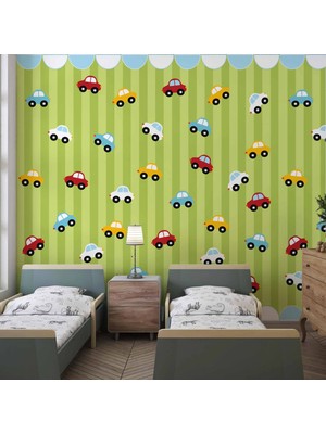 Duvar Kağıdı Baskı Renkli Arabalar Çocuk Odası Duvar Kağıdı Baskı