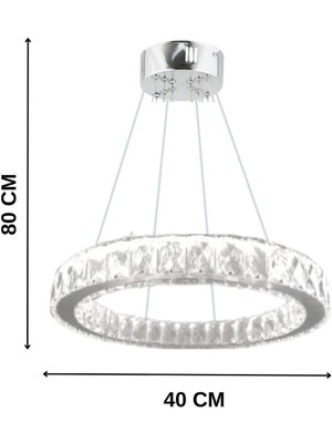 Nidage Salon / Oturma Odası Zilla Tekli Modern Sarkıt Kristal Taşlı LED Avize - 3 Renk Kumandalı-(Beyaz -