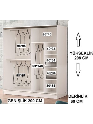 Beenal Venüs Sürgülü Gardırop 200 cm - Parlak Beyaz