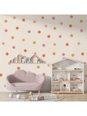 Duvar Kağıdı Baskı Pembe Yıldız Desenli Çocuk Odası Duvar Kağıdı Baskı