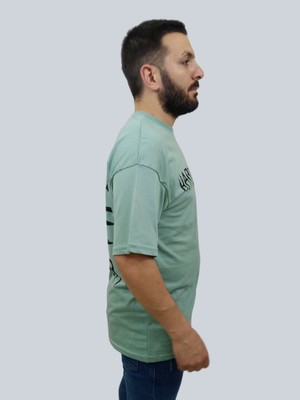 Daniel Milano Erkek Hardcore Oversize Bisiklet Yaka Mint Yeşili Tişört