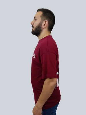 Daniel Milano Erkek Hardcore Oversize Bisiklet Yaka Bordo Tişört