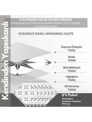 Technosmart 6ADET 20CM×20CM Kendinden Yapışkanlı Duvar Kaplama Mutfak Banyo Pvc Sticker Dekorasyon