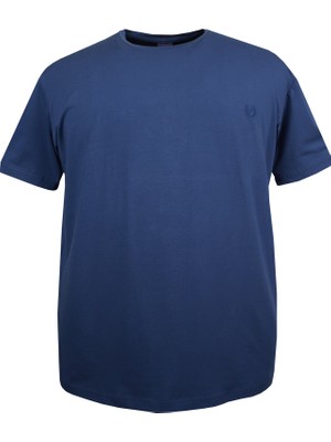 Maruf Shop Erkek Büyük Beden 120 Kılo-152 Kilo Arası Için Uygun Bisiklet Yaka Süprem Düz T-Shirt Indigo