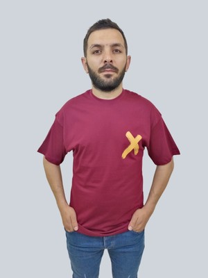 Daniel Milano Erkek Crossed Out Oversize Bisiklet Yaka Bordo Tişört