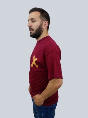 Daniel Milano Erkek Crossed Out Oversize Bisiklet Yaka Bordo Tişört