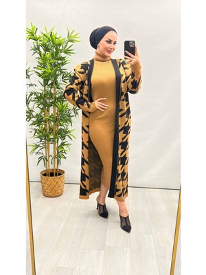 Şems Fashion Triko Kumaş Hırka ve Elbise Ikili Triko Takım Elbise Triko Elbise Elbise