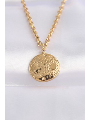 Clariss 316L Çelik Zincir Altın Renk Oval Desenli Kolye