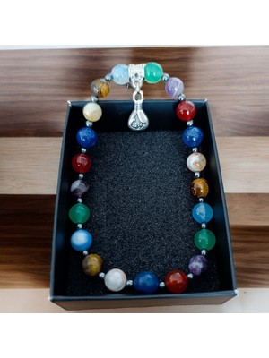 Mga Doğaltaş 7 Çakra Bileklik Kaplan Gözü Taşı, Ametist, Aventurin Lapis, Sitrit, Mavi Akik, Akik Doğal Taş