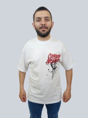 Daniel Milano Erkek Conquer Oversize Bisiklet Yaka Beyaz T-Shirt