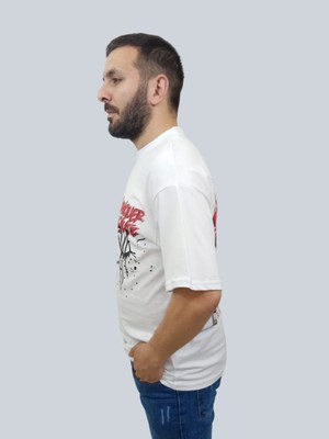 Daniel Milano Erkek Conquer Oversize Bisiklet Yaka Beyaz T-Shirt