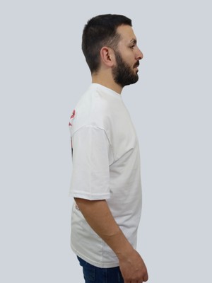 Daniel Milano Erkek Conquer Oversize Bisiklet Yaka Beyaz T-Shirt