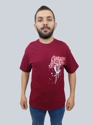 Daniel Milano Erkek Conquer Oversize Bisiklet Yaka Bordo T-Shirt