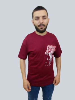 Daniel Milano Erkek Conquer Oversize Bisiklet Yaka Bordo T-Shirt