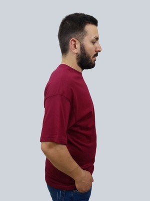 Daniel Milano Erkek Conquer Oversize Bisiklet Yaka Bordo T-Shirt