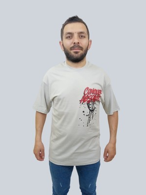 Daniel Milano Erkek Conquer Oversize Bisiklet Yaka Açık Gri T-Shirt