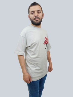 Daniel Milano Erkek Conquer Oversize Bisiklet Yaka Açık Gri T-Shirt