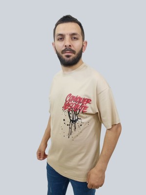 Daniel Milano Erkek Conquer Oversize Bisiklet Yaka Sütlü Kahve T-Shirt