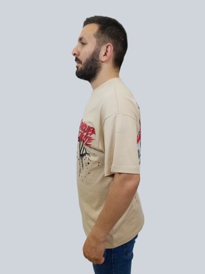 Daniel Milano Erkek Conquer Oversize Bisiklet Yaka Sütlü Kahve T-Shirt