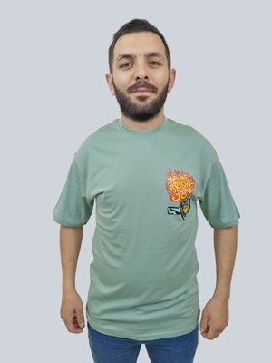 Daniel Milano Erkek Burning Oversize Bisiklet Yaka Mint Yeşili T-Shirt