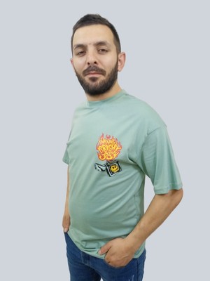 Daniel Milano Erkek Burning Oversize Bisiklet Yaka Mint Yeşili T-Shirt