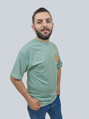 Daniel Milano Erkek Burning Oversize Bisiklet Yaka Mint Yeşili T-Shirt