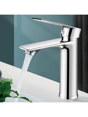 Rena Design Krom Lavabo Bataryası Gümüş Paslanmaz Garantili Musluk Prinç Aç Kapa Ergonomik