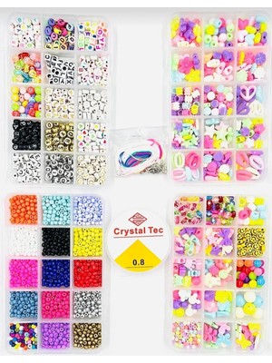 yiğit aksesuar 4 Kutulu Mega Kolye Bileklik Takı Yapım Seti 65 Parça Hobi Boncuk Seti