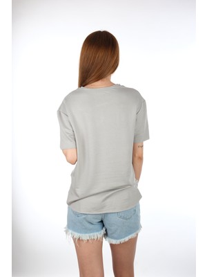 Moda Derin Gri  Modal Oval T-Shirt