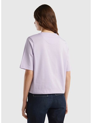 Benetton Bisiklet Yaka Lila Kadın T-Shirt 3Bl0E17G5