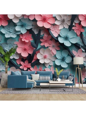 Duvar Kağıdı Baskı Renkli Çiçek Temalı Duvar Kağıdı Baskı