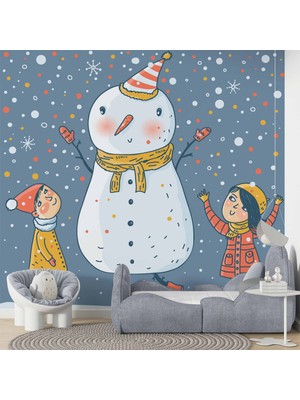 Duvar Kağıdı Baskı Kardan Adam Çocuk Odası Duvar Kağıdı Baskı