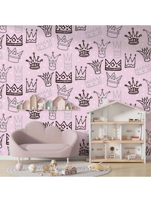 Duvar Kağıdı Baskı Kraliçe Tacı Temalı Çocuk Odası Duvar Kağıdı Baskı