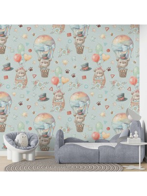 Duvar Kağıdı Baskı Ayıcık Ve Balon Desenli Bebek Odası Duvar Kağıdı Baskı