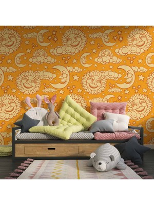 Duvar Kağıdı Baskı Güneş-Ay Çocuk Odası Duvar Kağıdı Baskı