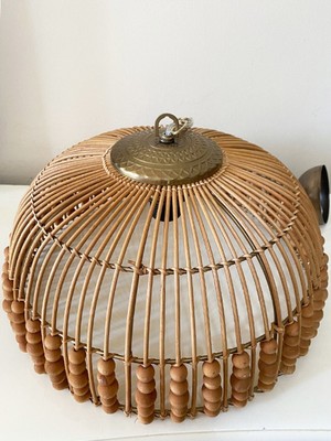 Nidage Şapkalı Rattan, Bambu, Hasır Sarkıt Avize Çap: 40 cm 40 x 80 Bambu E27 Altın 1