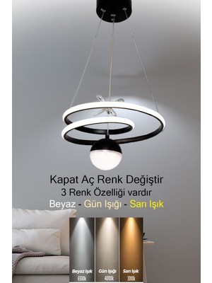 Nidage 61-70 cm Yıldız Toplu Yeni LED Avize 3 Renk Modüllü Ledli Siyah 2 Alüminyum 30 x 60 E27 Salon / Otu