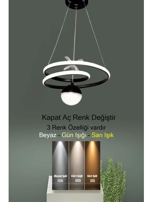 Nidage 61-70 cm Yıldız Toplu Yeni LED Avize 3 Renk Modüllü Ledli Siyah 2 Alüminyum 30 x 60 E27 Salon / Otu