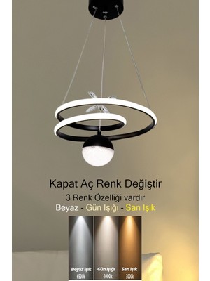 Nidage 61-70 cm Yıldız Toplu Yeni LED Avize 3 Renk Modüllü Ledli Siyah 2 Alüminyum 30 x 60 E27 Salon / Otu