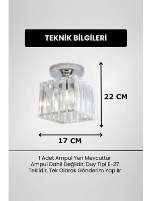 Nidage E27 Meriva Model Modern Luxury Plafonyer Oda Hol Antre Koridor Salon Krom Kare Kristal Taşlı Avize