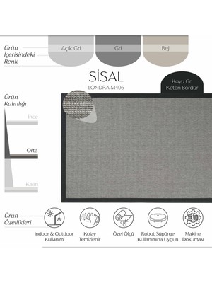 Cool Halı Londra M406 Hav Toz Vermez Kolay Temizlenen Hasır Doku İnce Düğüm İthal Sisal Halı