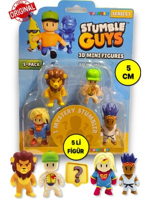 Toyfest Stumble Guys Seri 1 - 3D Mini 1 I Sürpriz Olan 5 Li Figür Seti - Super Gal Leonidas