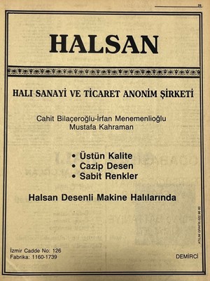 Hasyılmaz Manisa 1987 Meslek Reklam Ilanı Efemera S-39