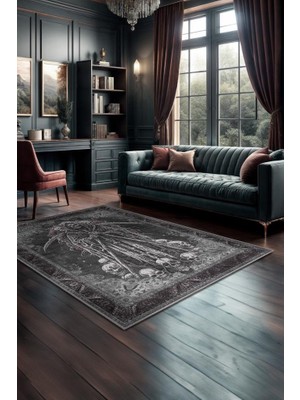 Homshtag Kurukafa Figürlü Korku Temalı Salon Halı Siyah Gri Renk Halı Gotik Korku Sanatı Konsept Halı