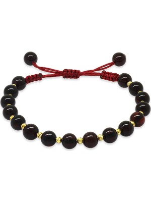 Gümüş Hediye Al Makrome Örgülü Dorika Top Süslemeli Küre Kesim Kırmızı Doğal Damla Kehribar Kadın Bileklik