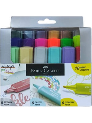 Faber-Castell 18'li Fosforlu Kalem Seti (6 Metalik+6 Pastel+6 Floresan)