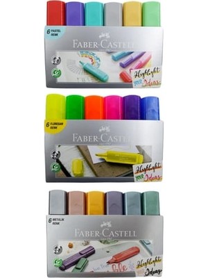 Faber-Castell 18'li Fosforlu Kalem Seti (6 Metalik+6 Pastel+6 Floresan)