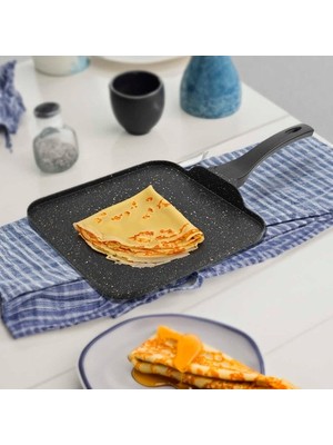 Eda Granit Kare Döküm Krep Tava 26 cm Pankek Krep Omlet Sahan Tavası